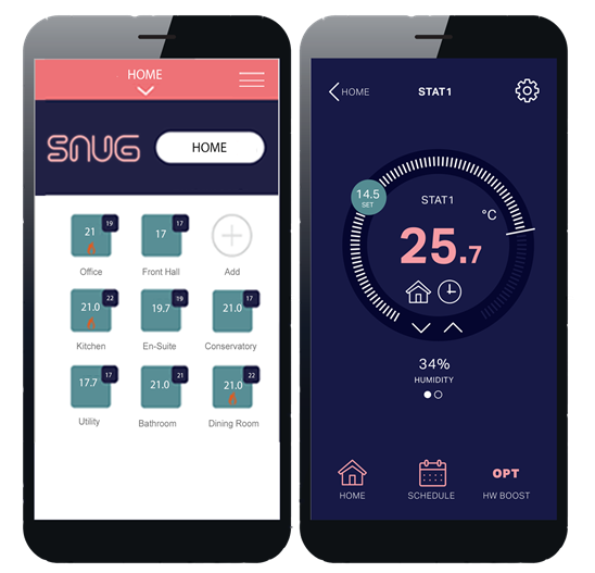 SnugStat App Home Screen and thermometer